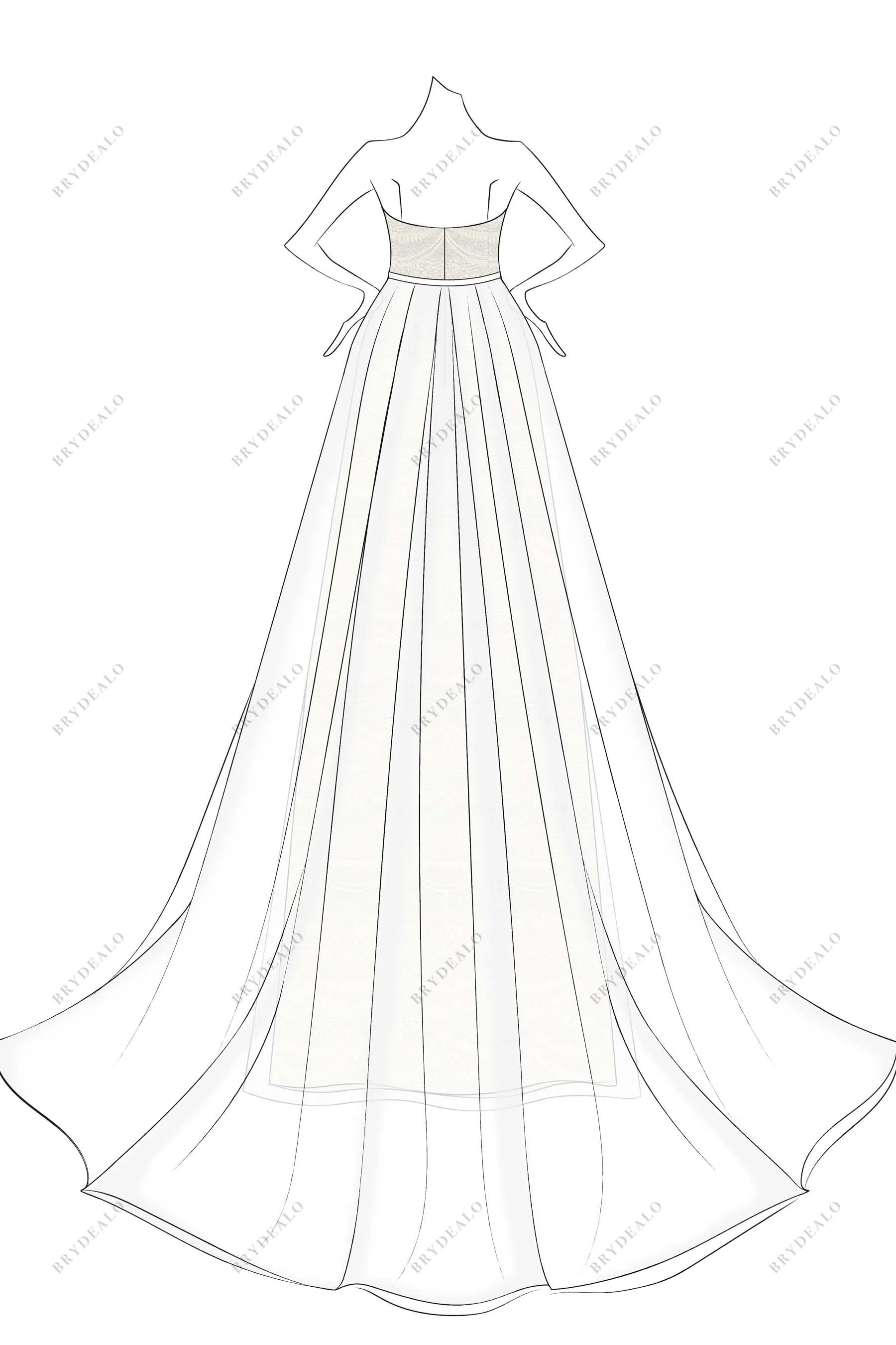 Scalloped Lace Sweetheart Neck Custom Overskirt Dress Sketch