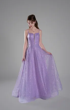 Spaghetti Straps Deep V-Neck Sequin A-Line Dresses