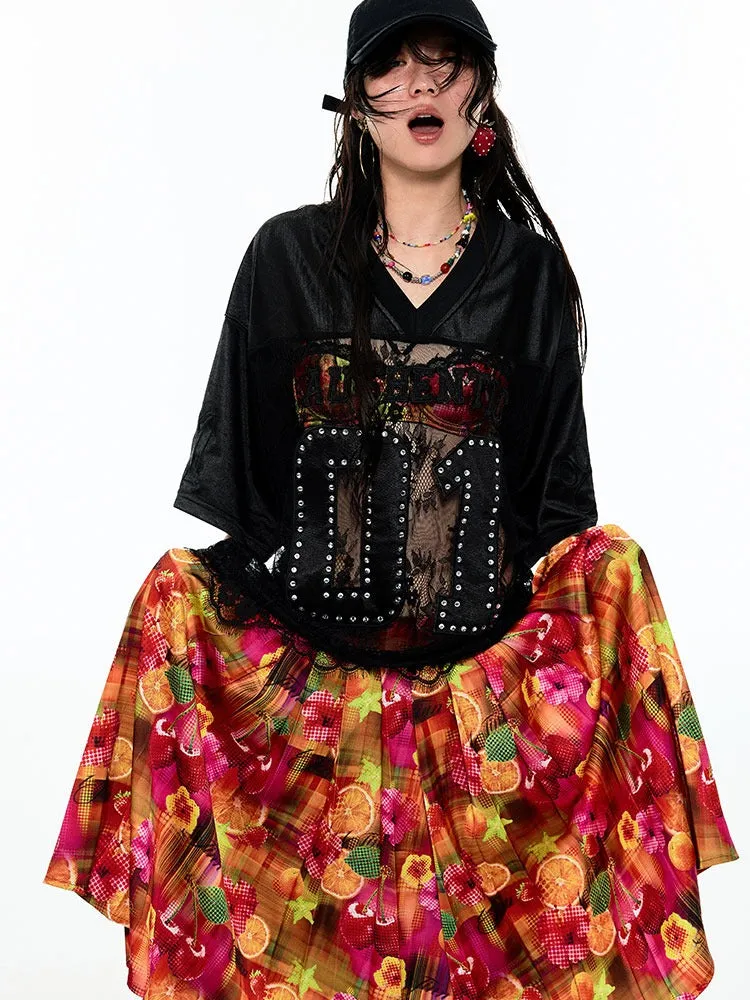 Summer Fruit Dopamine Print Low Waist A-Line Skirt【s0000009152】