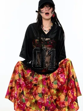 Summer Fruit Dopamine Print Low Waist A-Line Skirt【s0000009152】