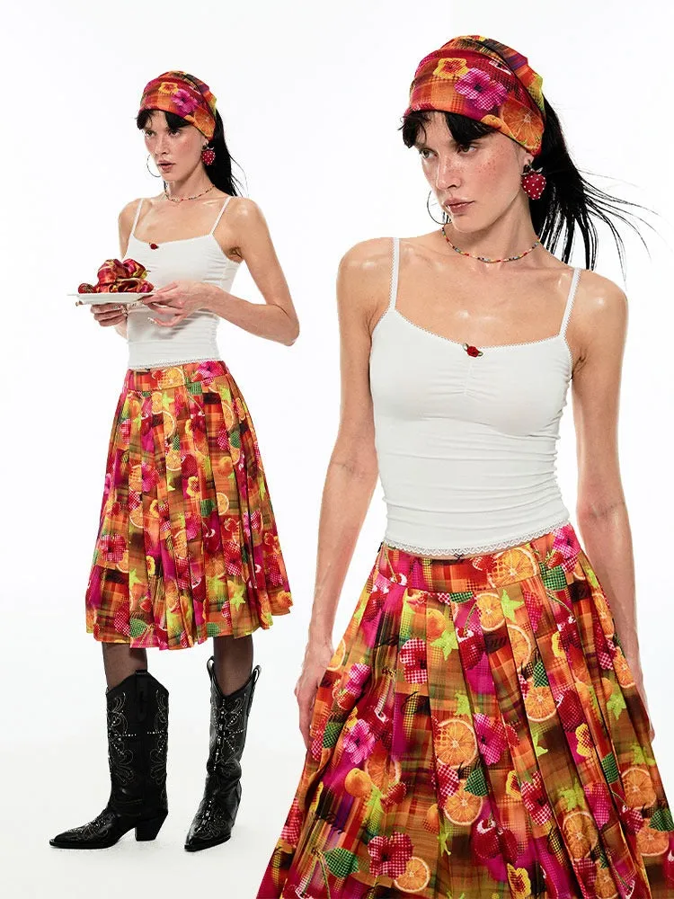 Summer Fruit Dopamine Print Low Waist A-Line Skirt【s0000009152】