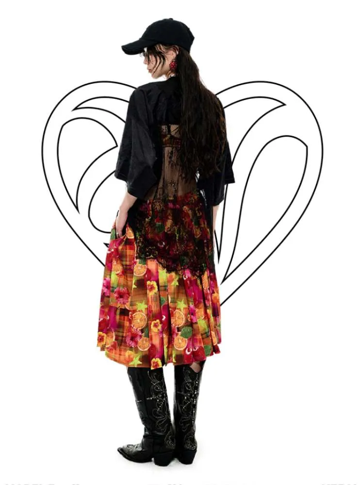 Summer Fruit Dopamine Print Low Waist A-Line Skirt【s0000009152】