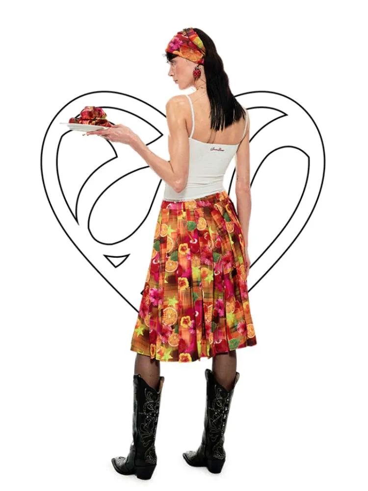 Summer Fruit Dopamine Print Low Waist A-Line Skirt【s0000009152】