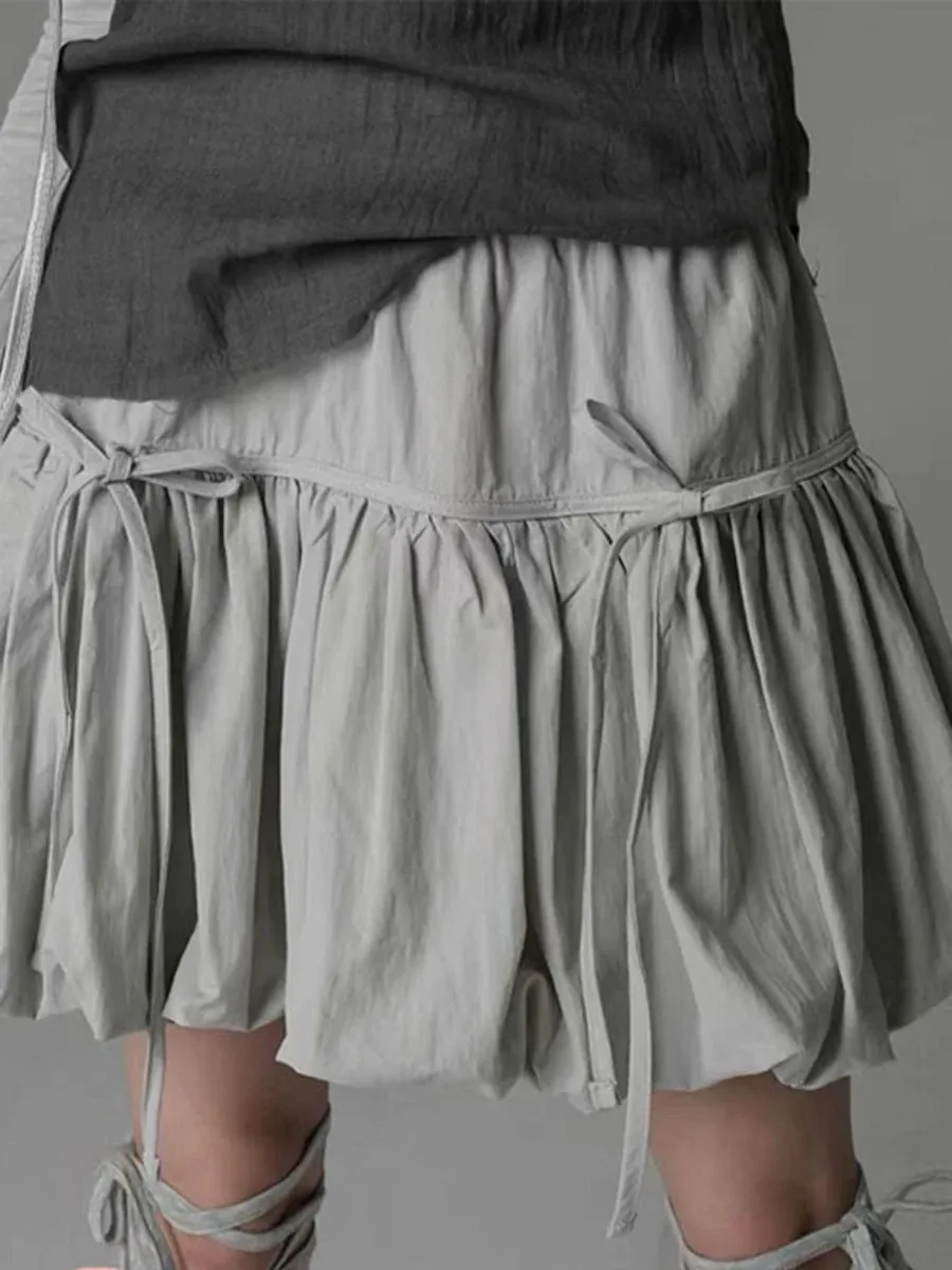 TAVIMART  -  Solid Bow Mini Skirts Women 2024 New Summer Elastic Waist Chic Simple A-line Faldas Bottom Korean Fashion Vintage Casual Skirt