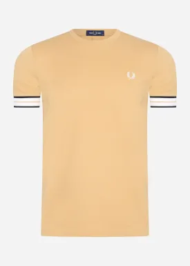 Tramline tipped pique t-shirt - desert
