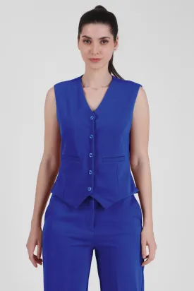 V Neck Tailored Waistcoat, Blue