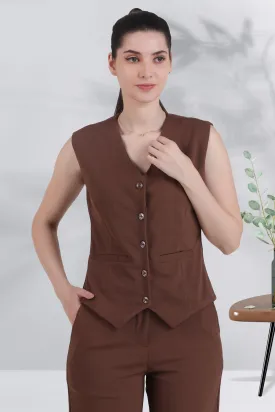 V Neck Tailored Waistcoat, Brown