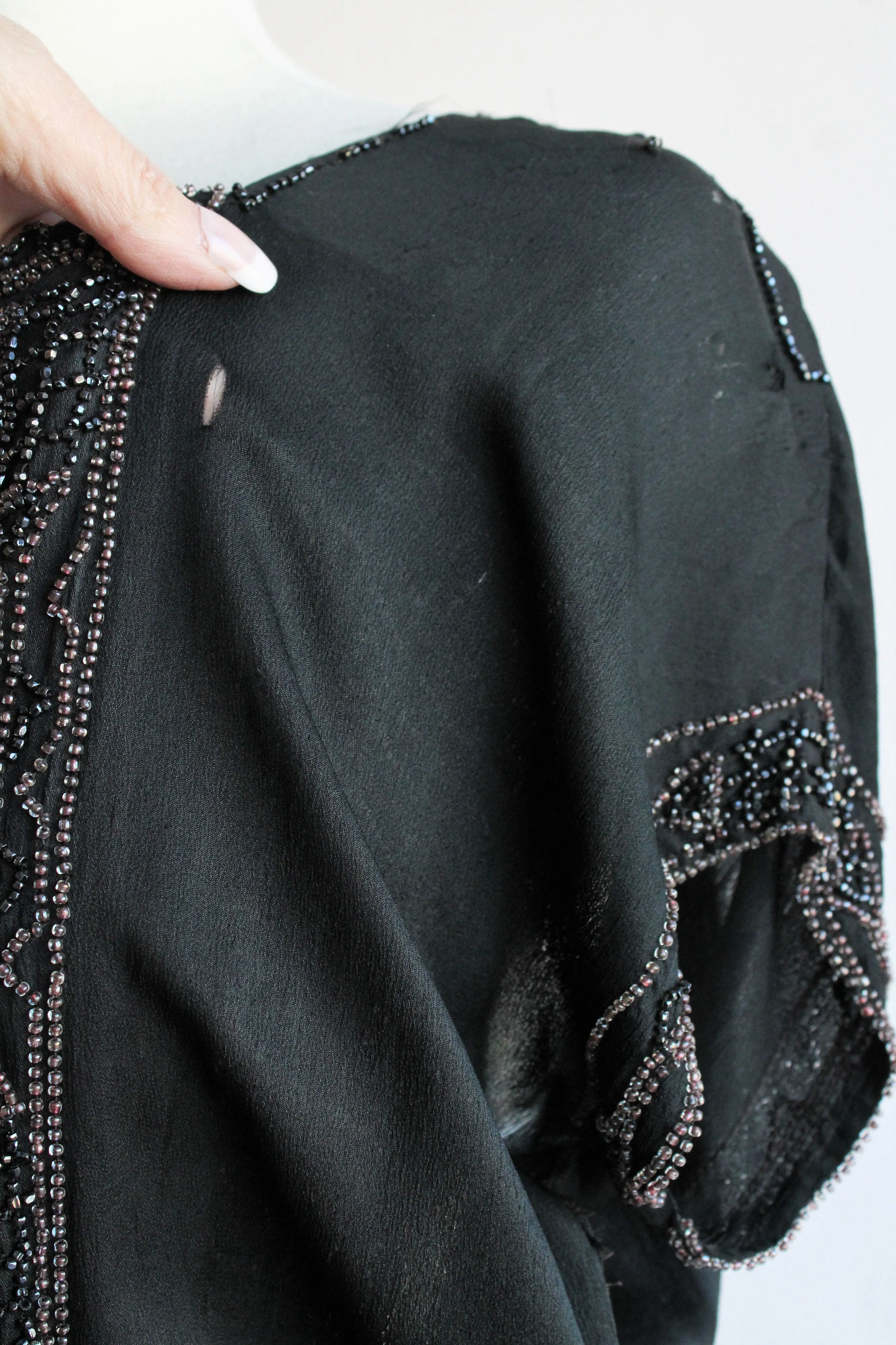 Vintage 1920s Black Silk Dress with Jet Beading