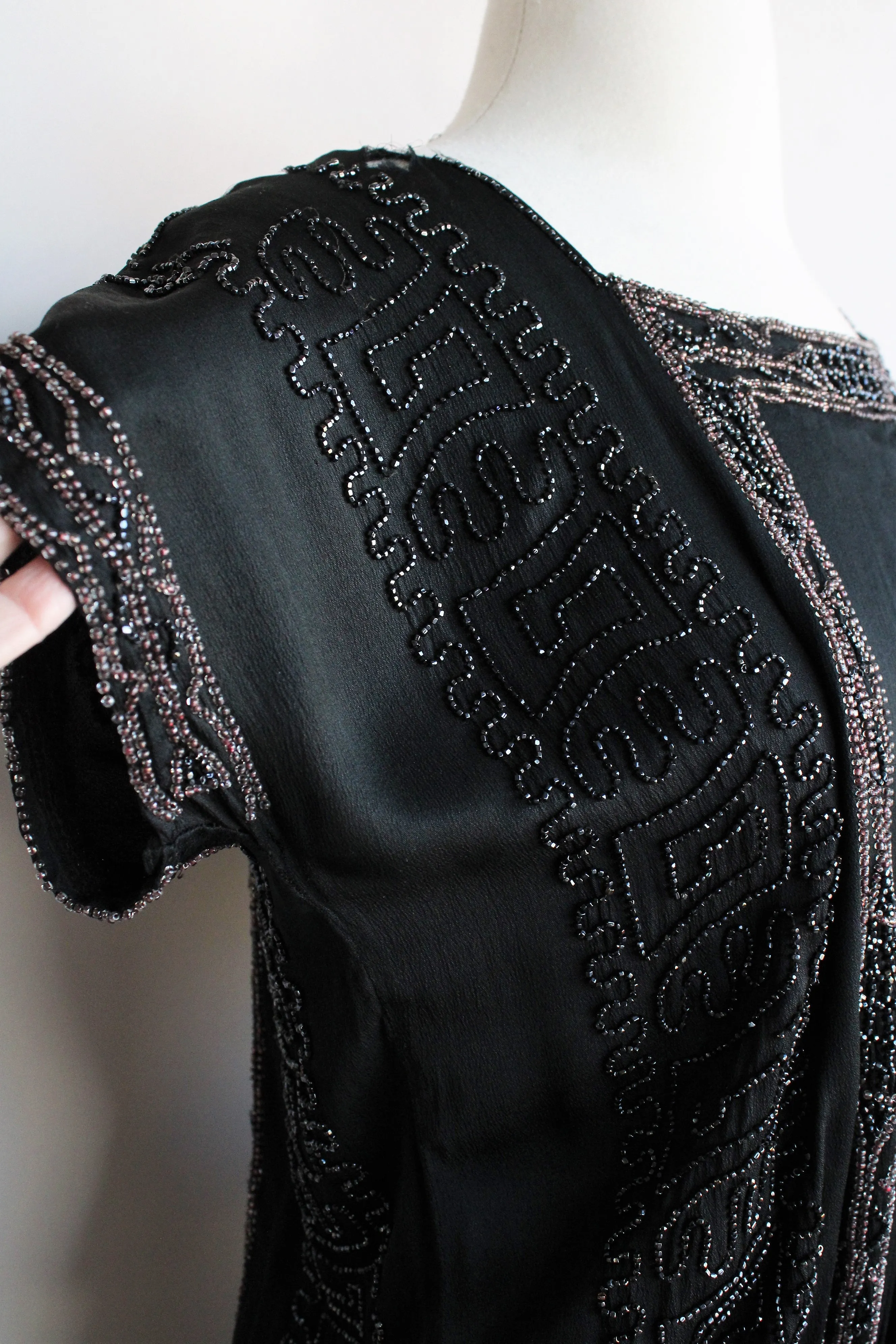 Vintage 1920s Black Silk Dress with Jet Beading