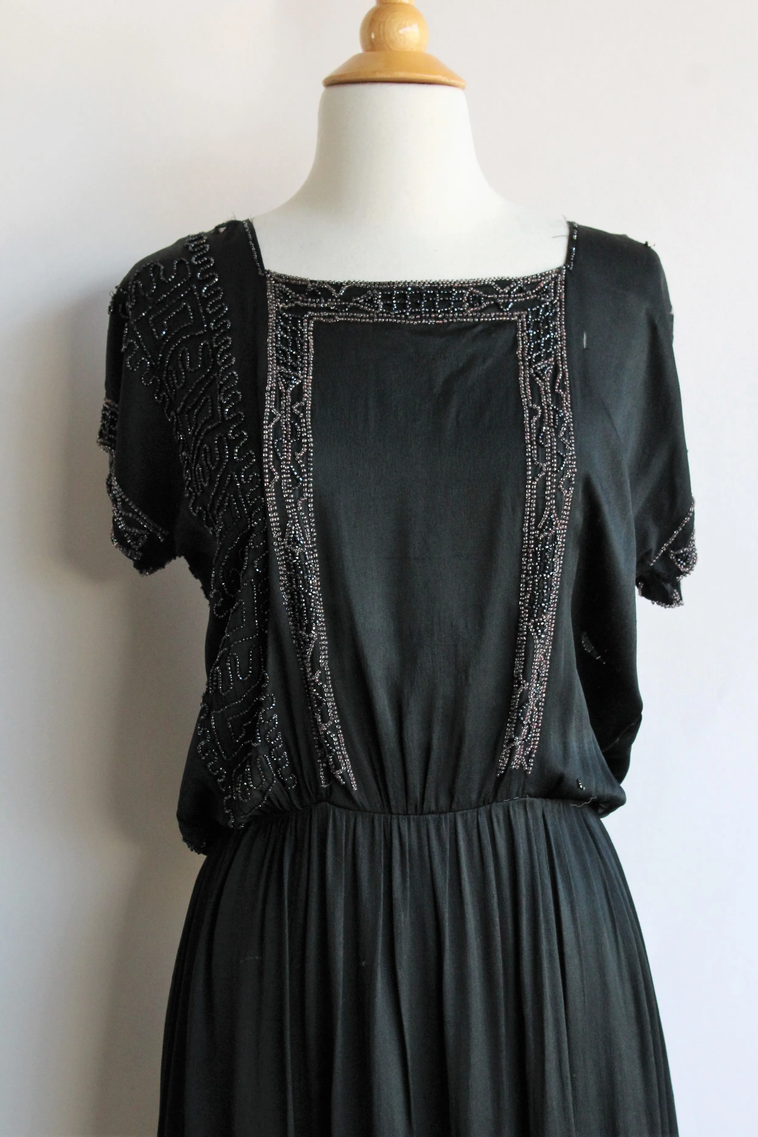 Vintage 1920s Black Silk Dress with Jet Beading