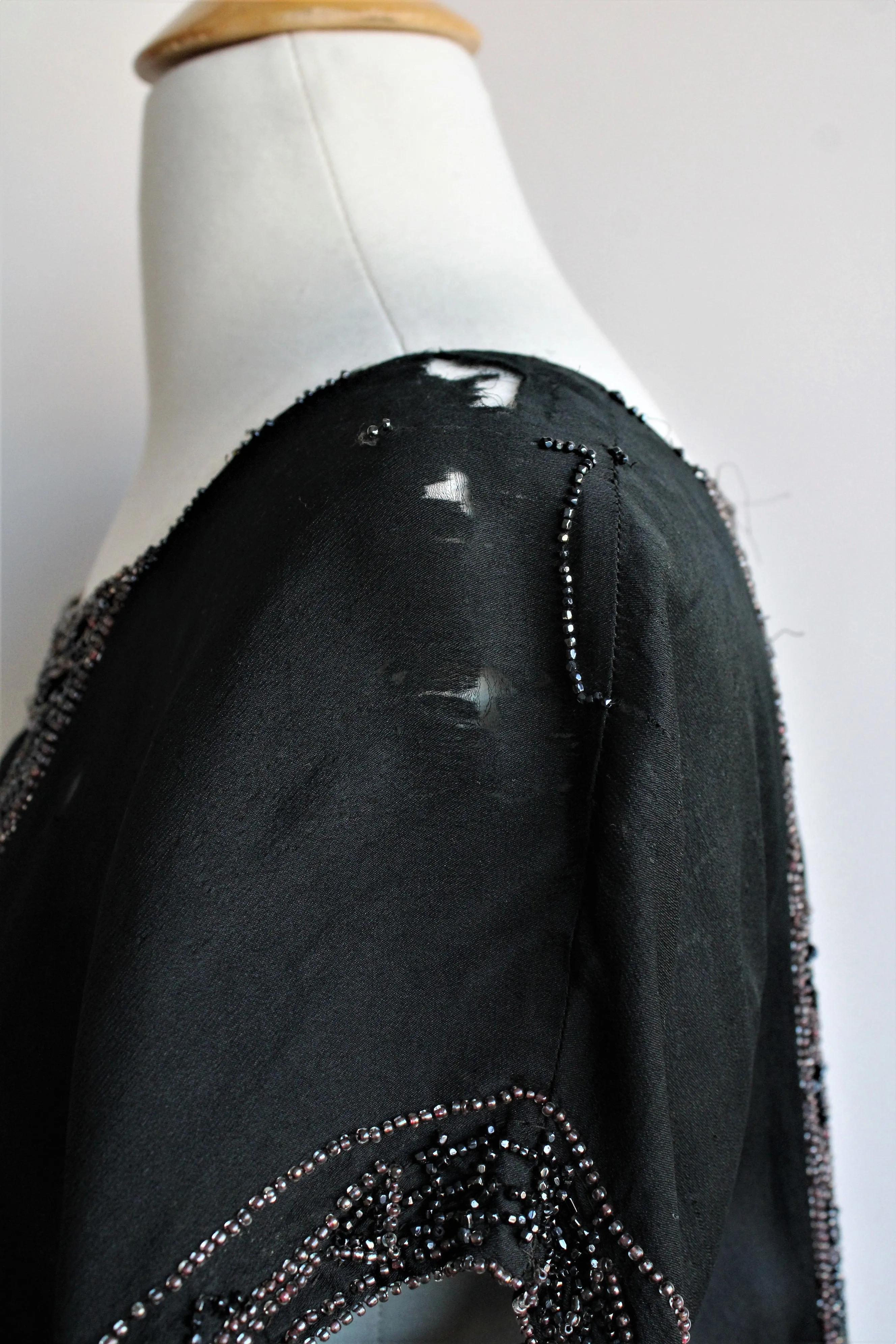 Vintage 1920s Black Silk Dress with Jet Beading