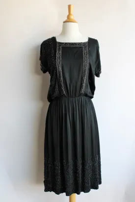 Vintage 1920s Black Silk Dress with Jet Beading