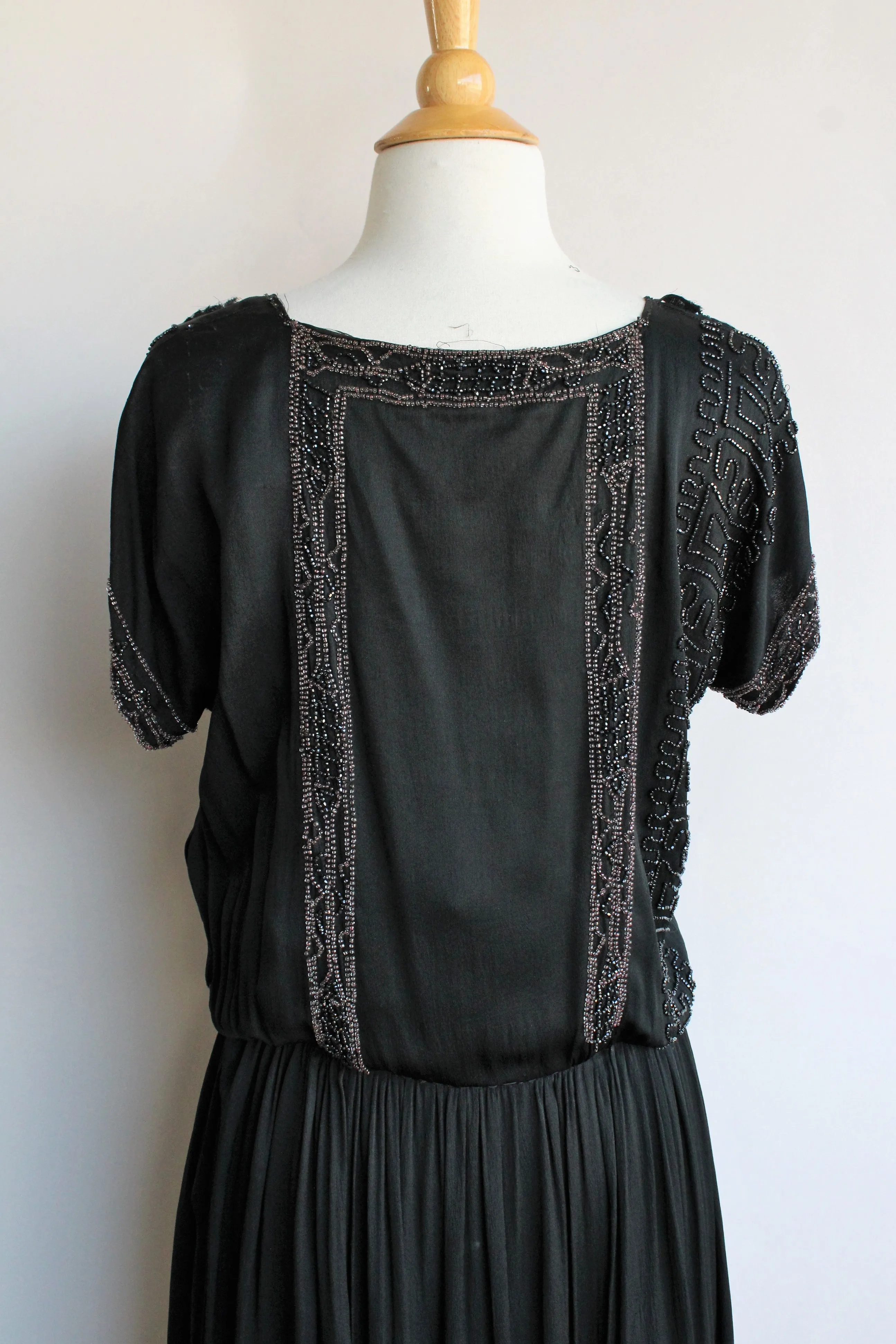 Vintage 1920s Black Silk Dress with Jet Beading
