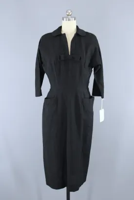 Vintage 1940s - 1950s Black Poinette Fashions Little Black Dress