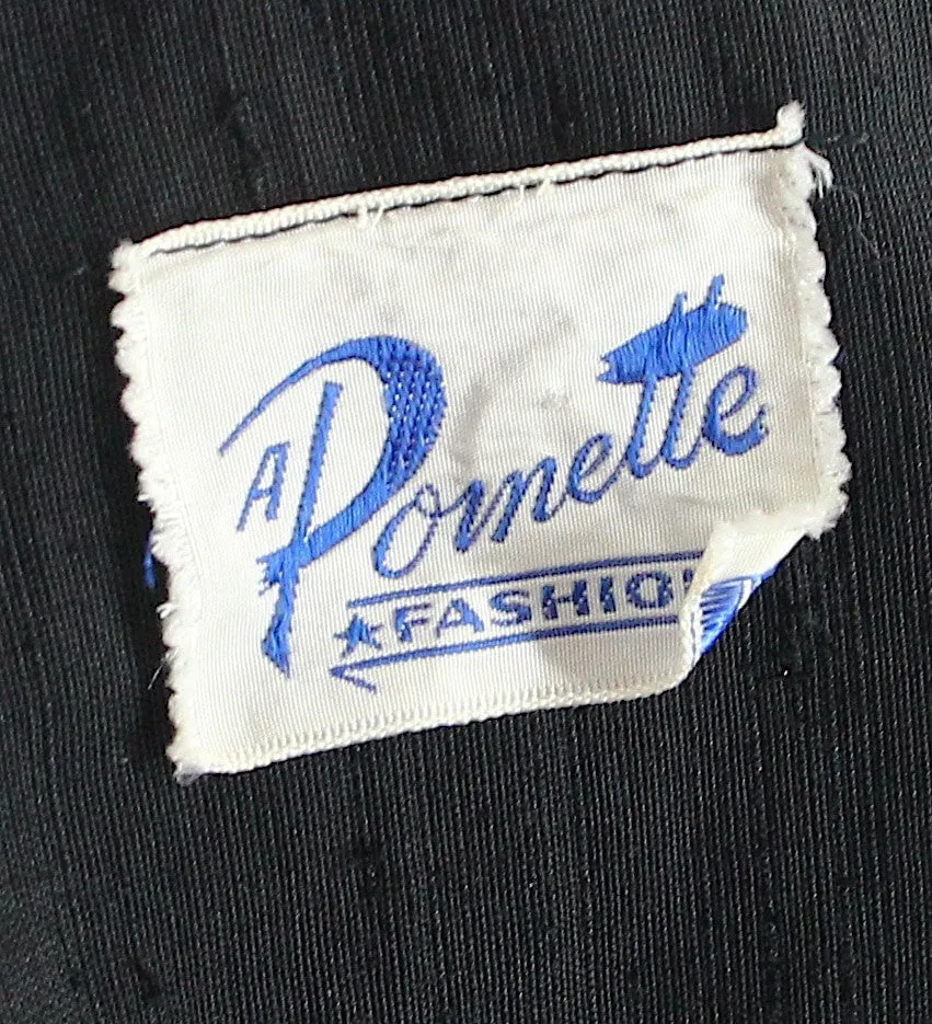 Vintage 1940s - 1950s Black Poinette Fashions Little Black Dress