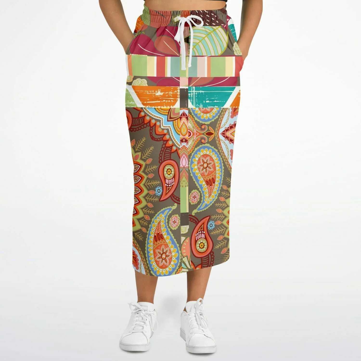 Wyatt Earth Retro 70s Paisley Print Eco-Poly Long Pocket Skirt
